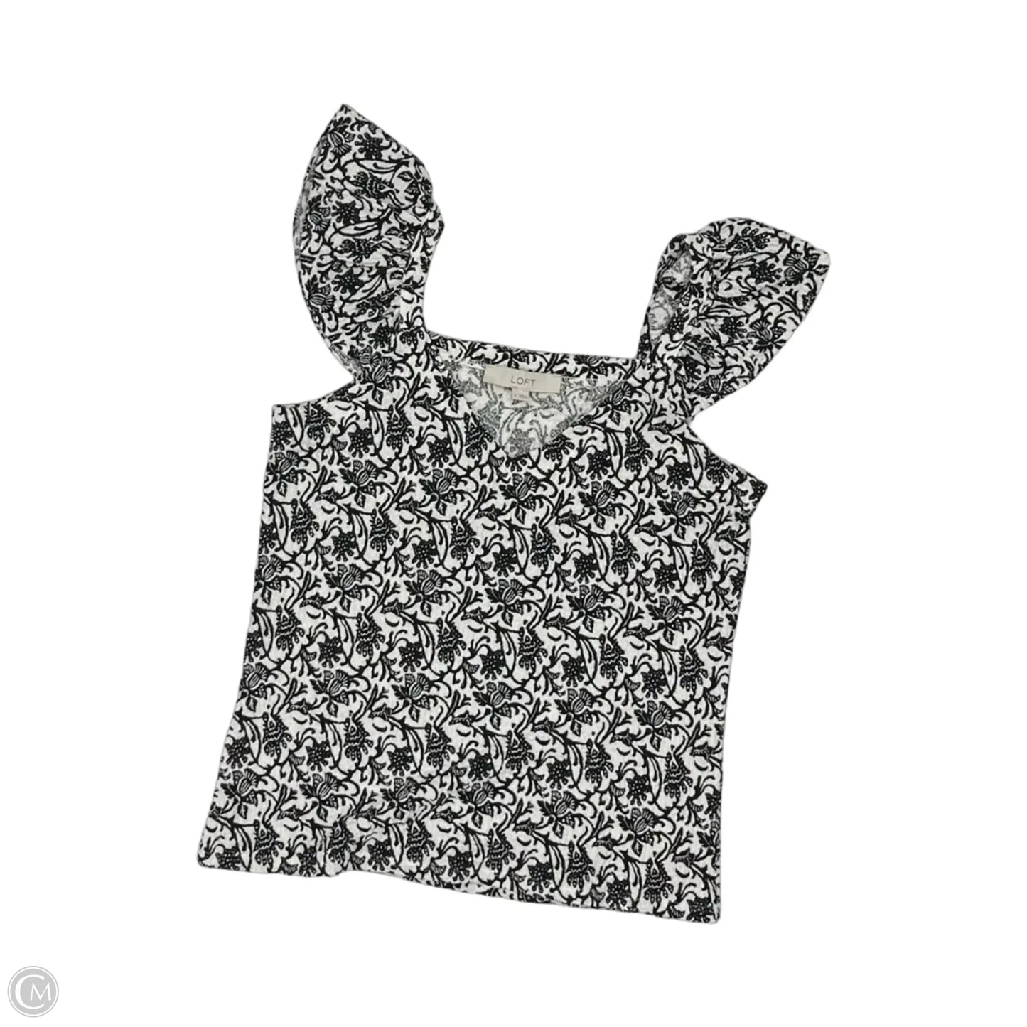 Blouse Short Sleeve By Loft In Black & Cream, Size: S