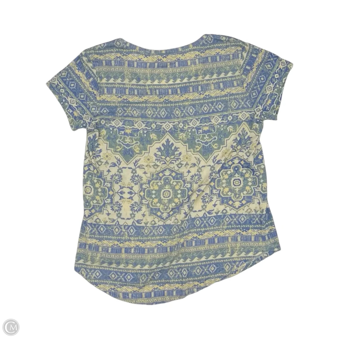 Top Short Sleeve By Lucky Brand In Blue & Cream, Size: M