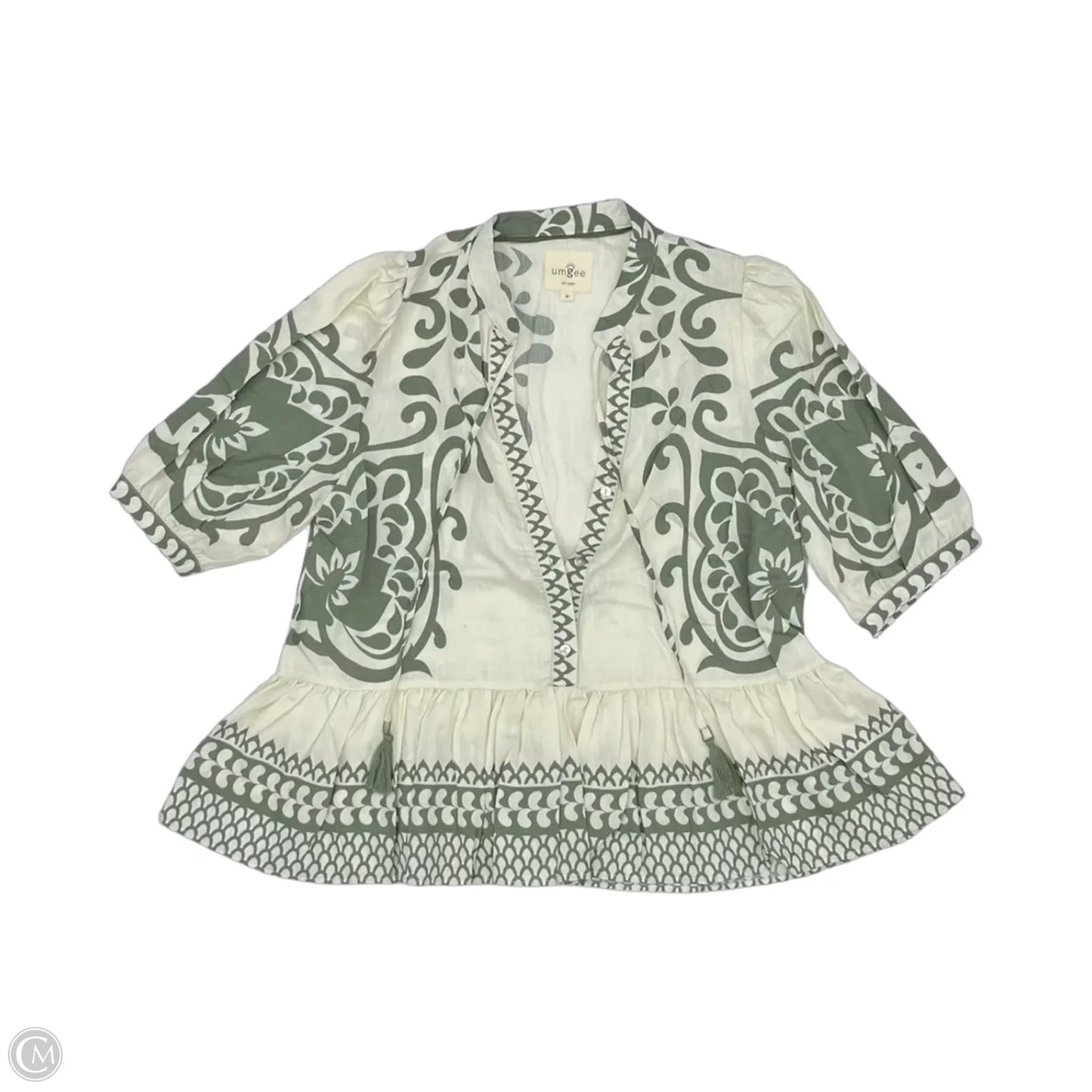 Blouse Short Sleeve By Umgee In Cream & Green, Size: M