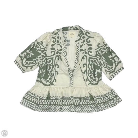 Blouse Short Sleeve By Umgee In Cream & Green, Size: M