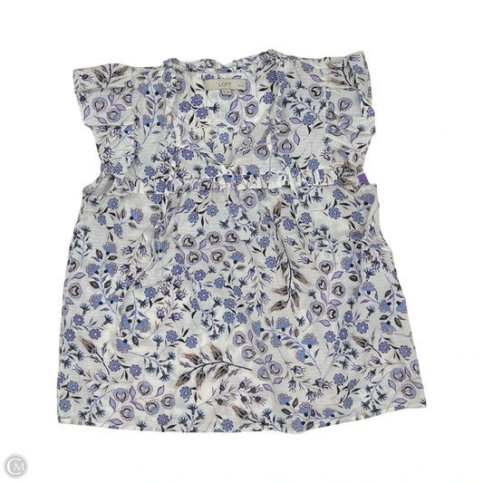 Blouse Short Sleeve By Loft In Blue & White, Size: Mp