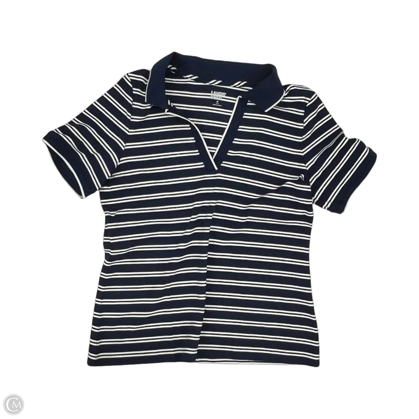 Top Short Sleeve By Lands End In Blue & Cream, Size: M