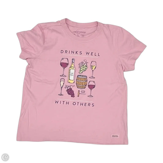 Top Short Sleeve By Life Is Good In Pink, Size: L