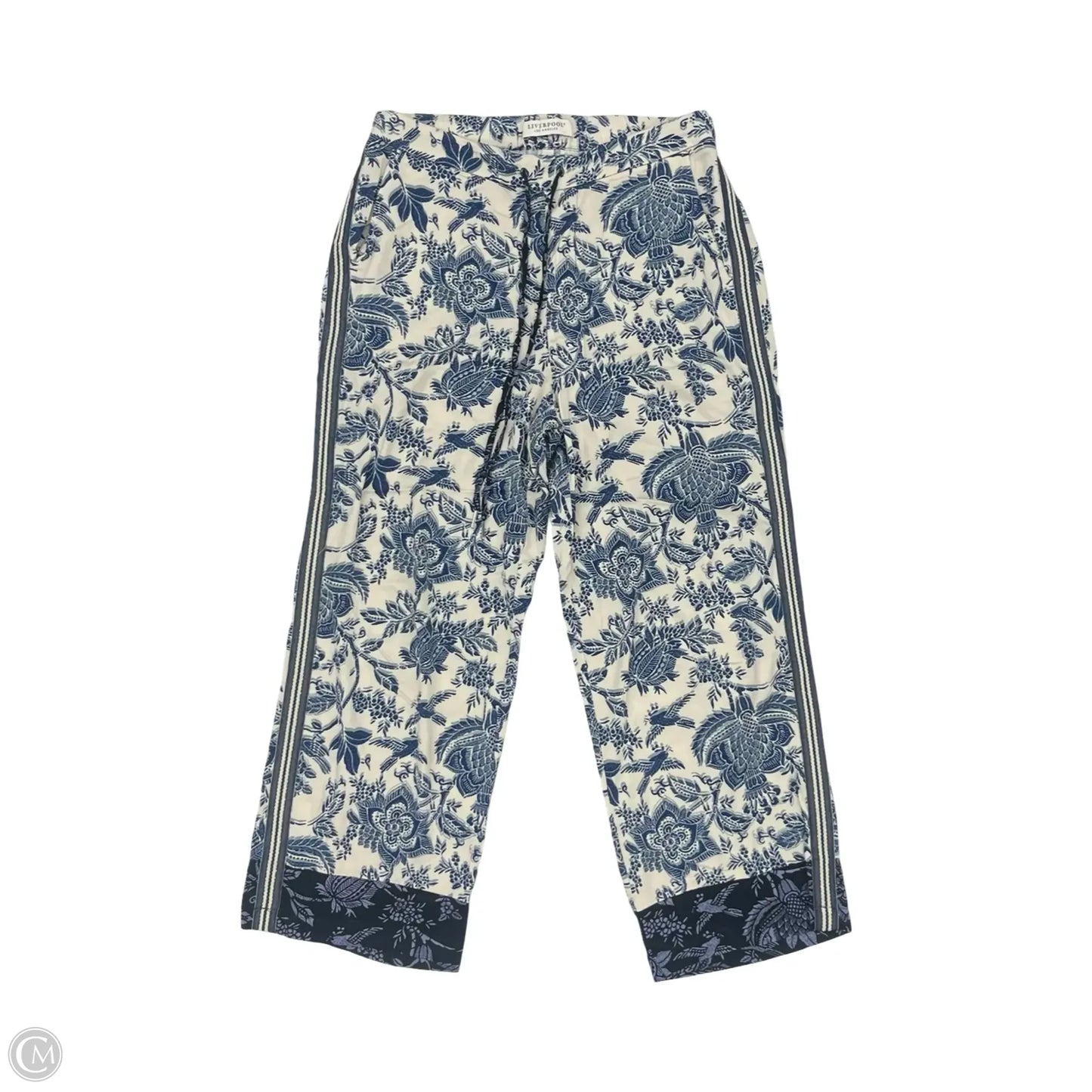 Pants Wide Leg By Liverpool In Blue & Cream, Size: S