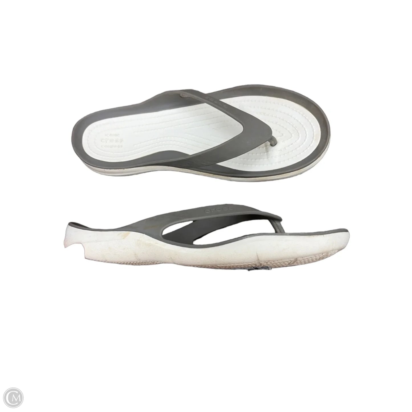 Sandals Flip Flops By Crocs In Grey, Size: 9