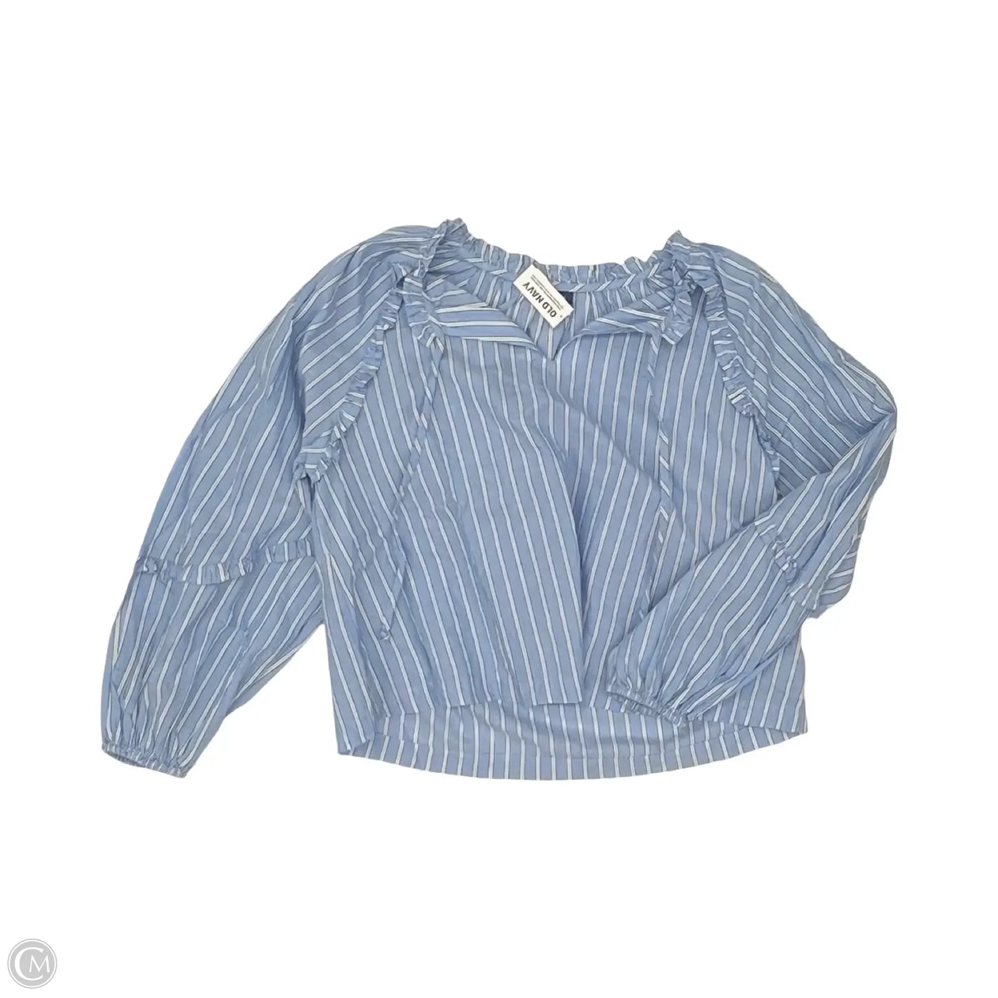 Blouse Long Sleeve By Old Navy In Blue & White, Size: M