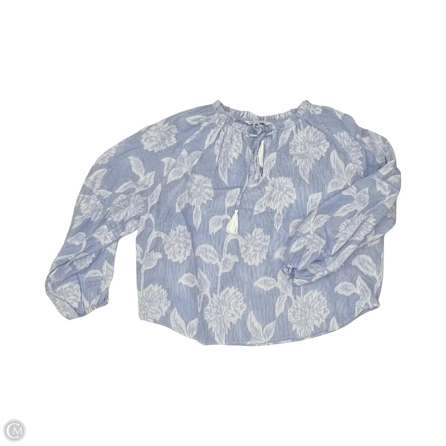 Blouse Long Sleeve By Ophelia Roe In Blue & White, Size: S
