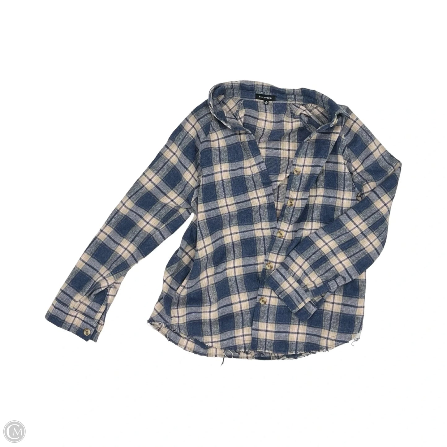 Top Long Sleeve By Blu Pepper In Blue & Cream, Size: M