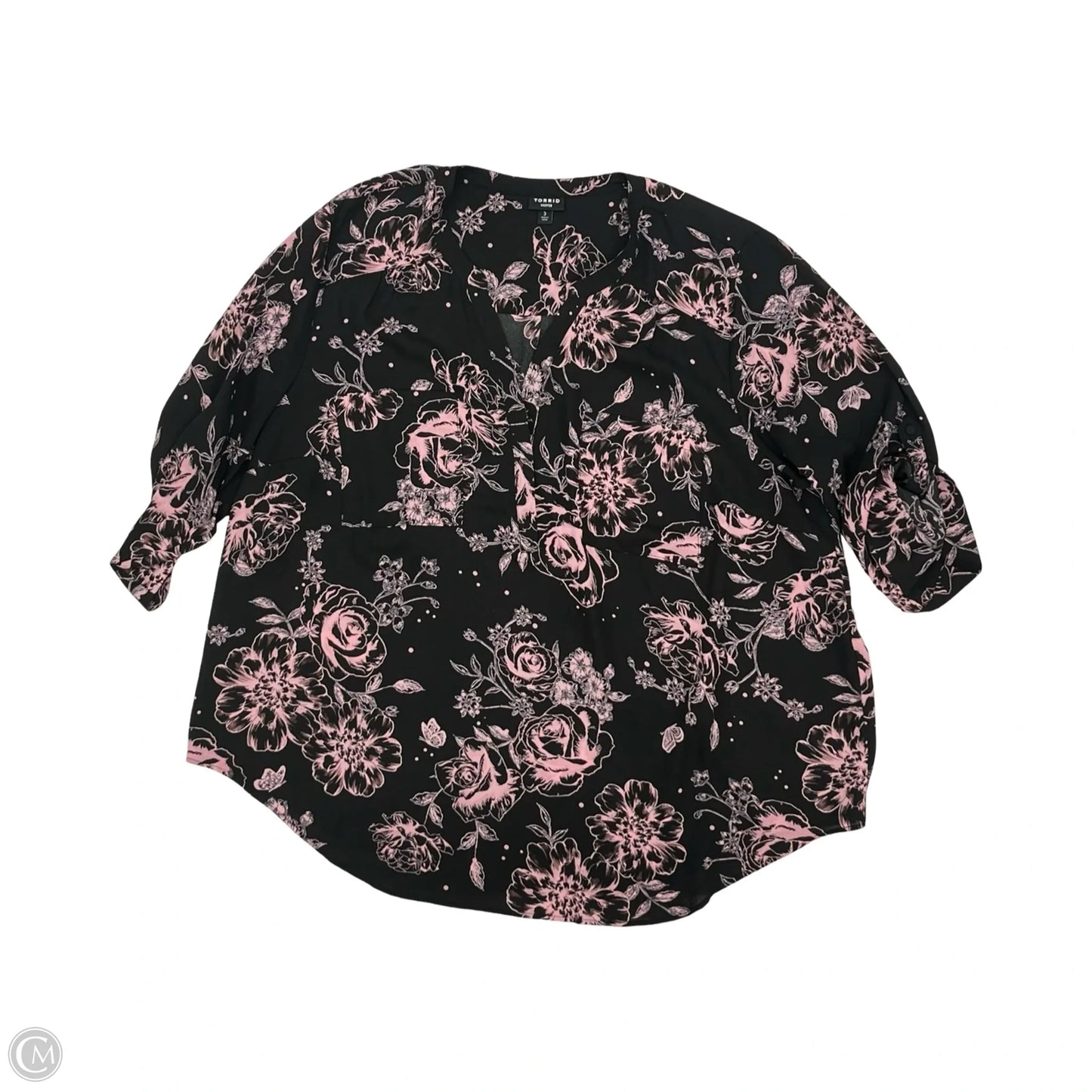 Blouse 3/4 Sleeve By Torrid In Black & Pink, Size: 3x