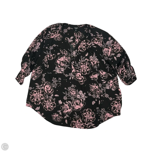 Blouse 3/4 Sleeve By Torrid In Black & Pink, Size: 3x