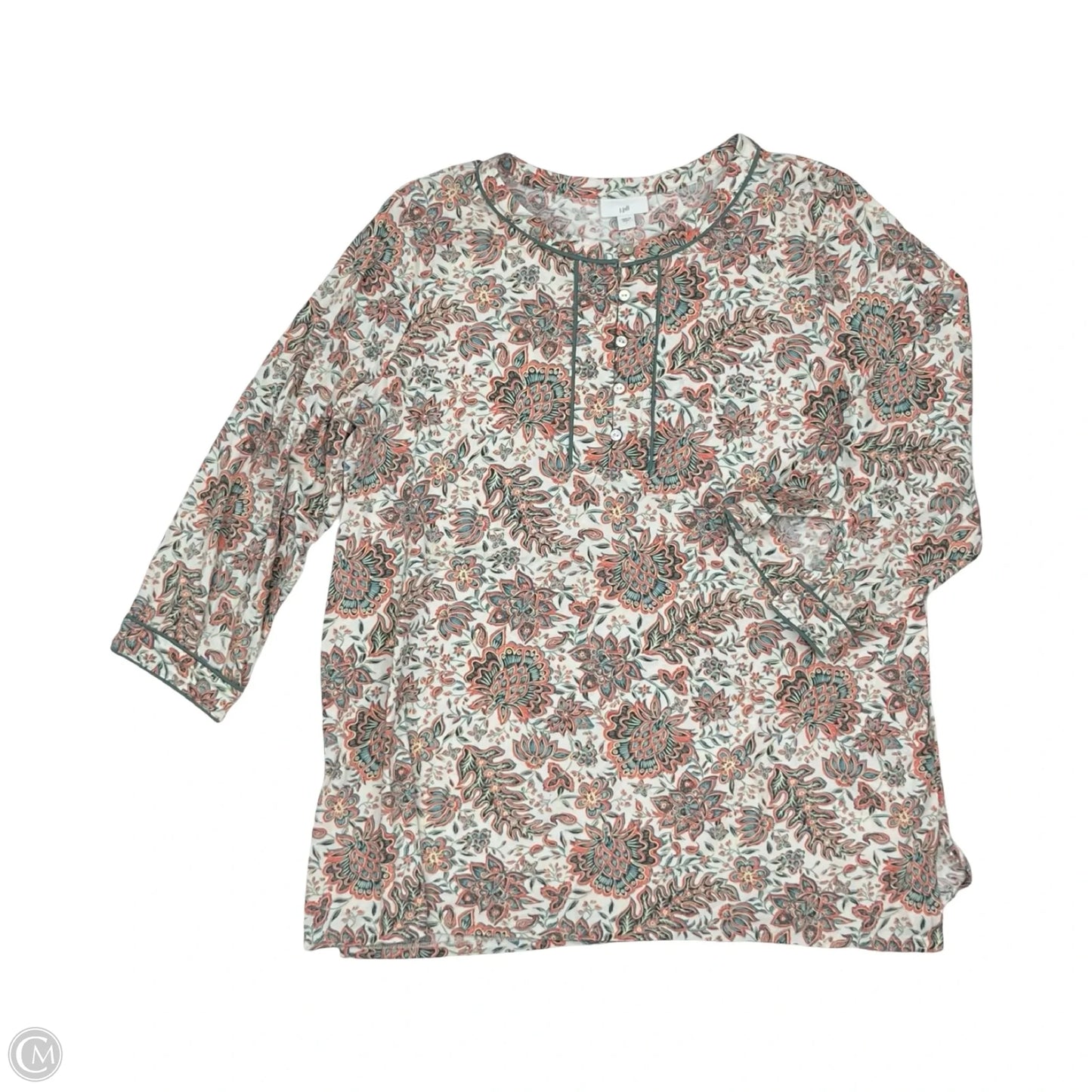 Top 3/4 Sleeve By J. Jill In Floral Print, Size: L