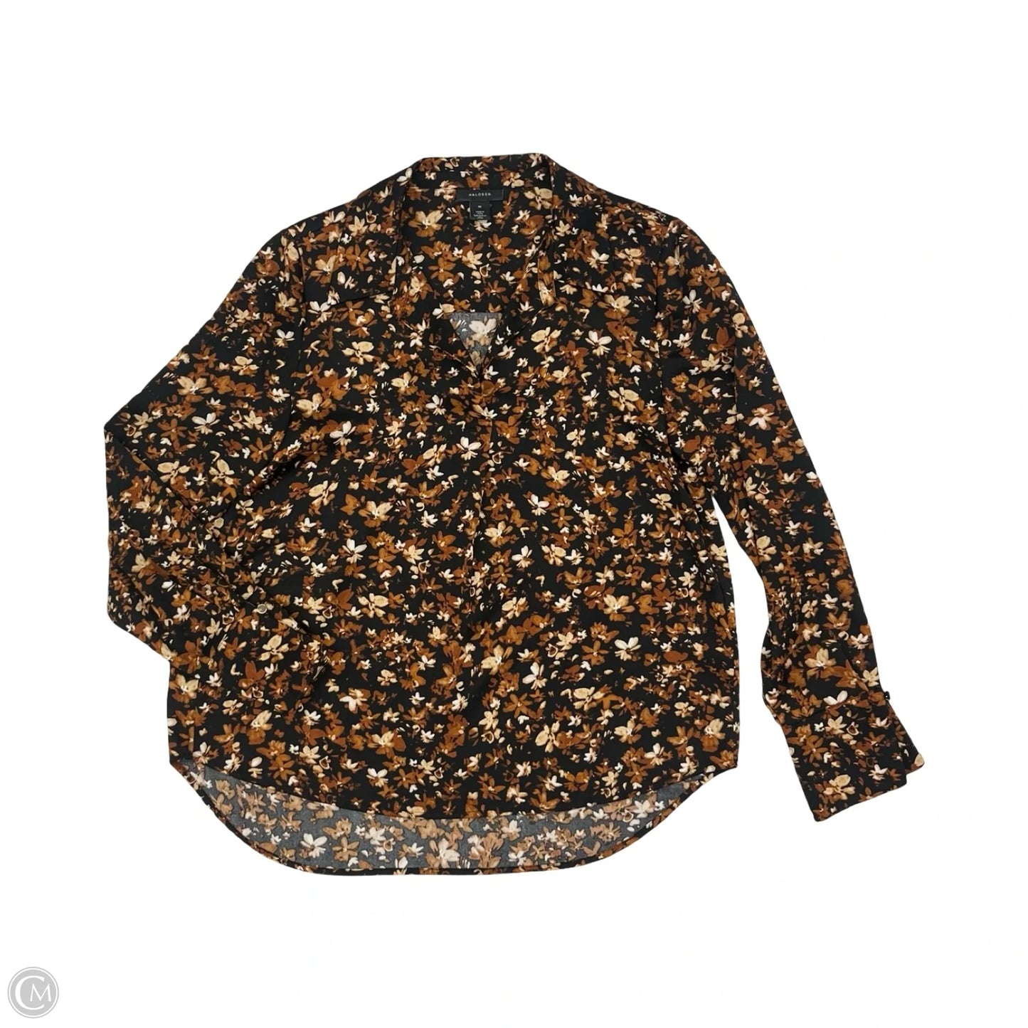 Blouse Long Sleeve By Halogen In Black & Brown, Size: M