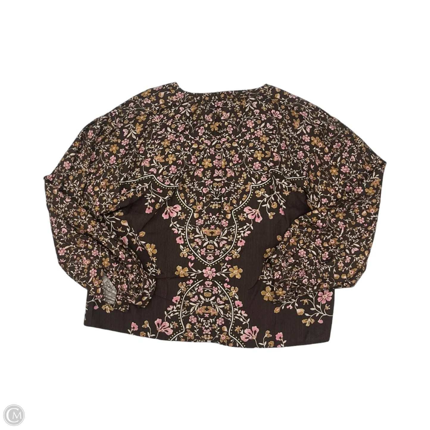 Blouse Long Sleeve By Loft In Brown & Pink, Size: Xs