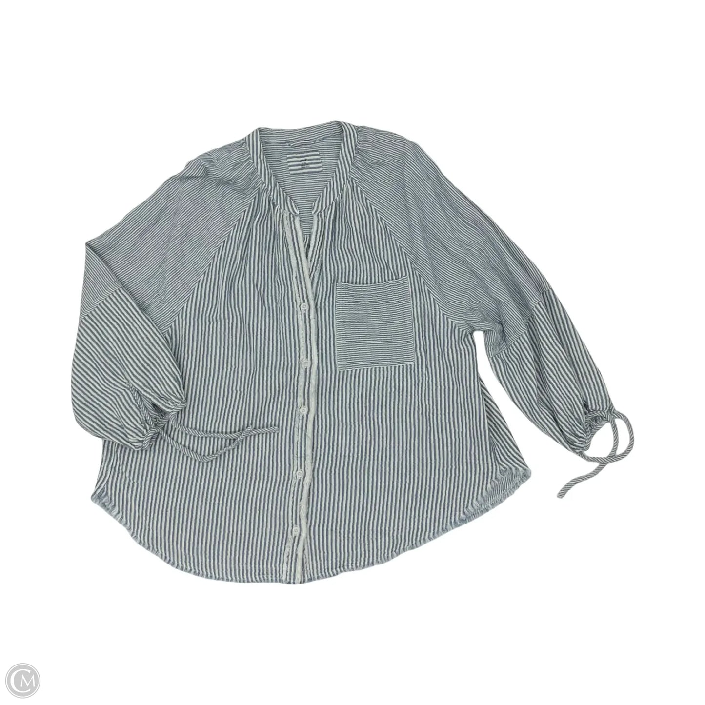 Blouse Long Sleeve By Aerie In Blue & White, Size: L