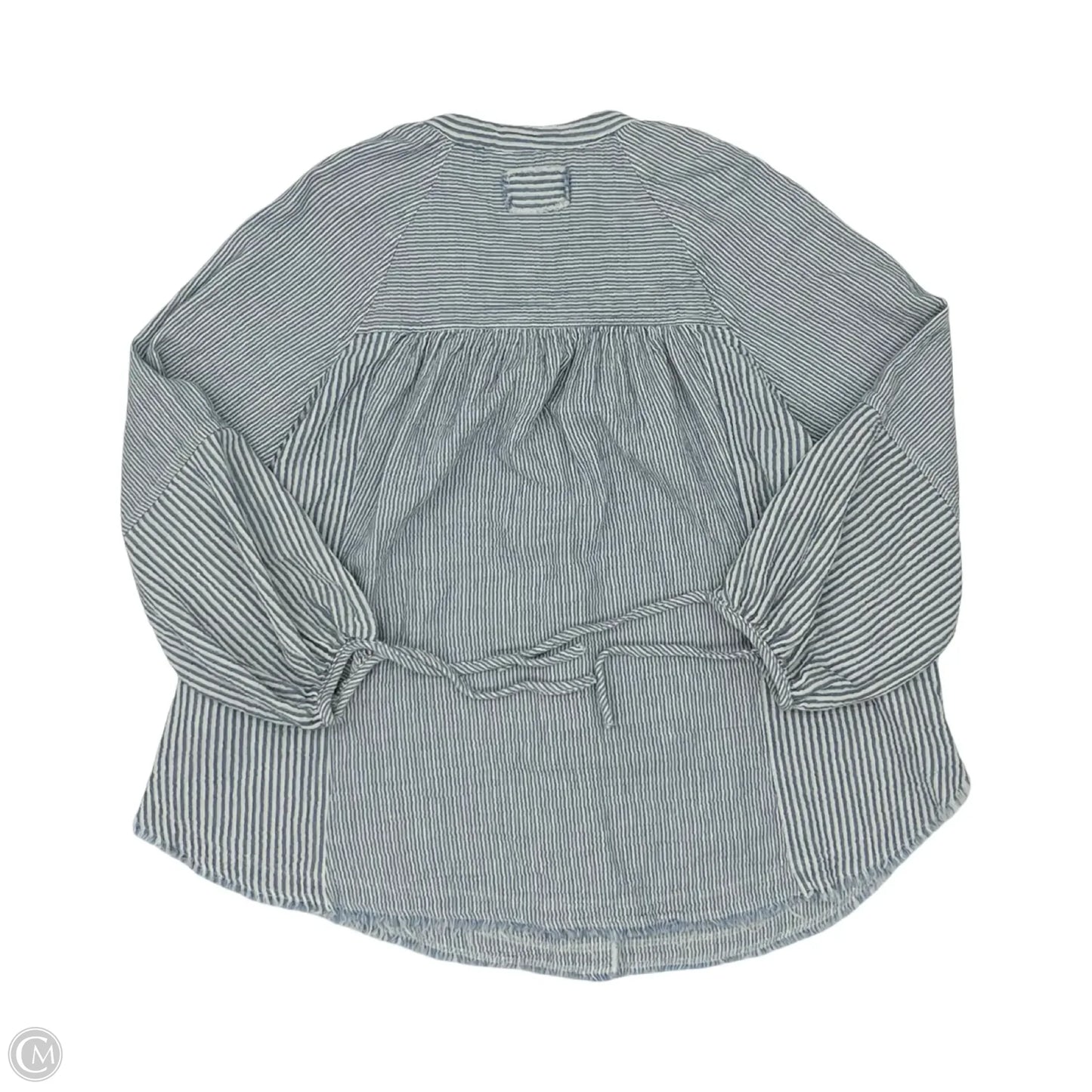 Blouse Long Sleeve By Aerie In Blue & White, Size: L