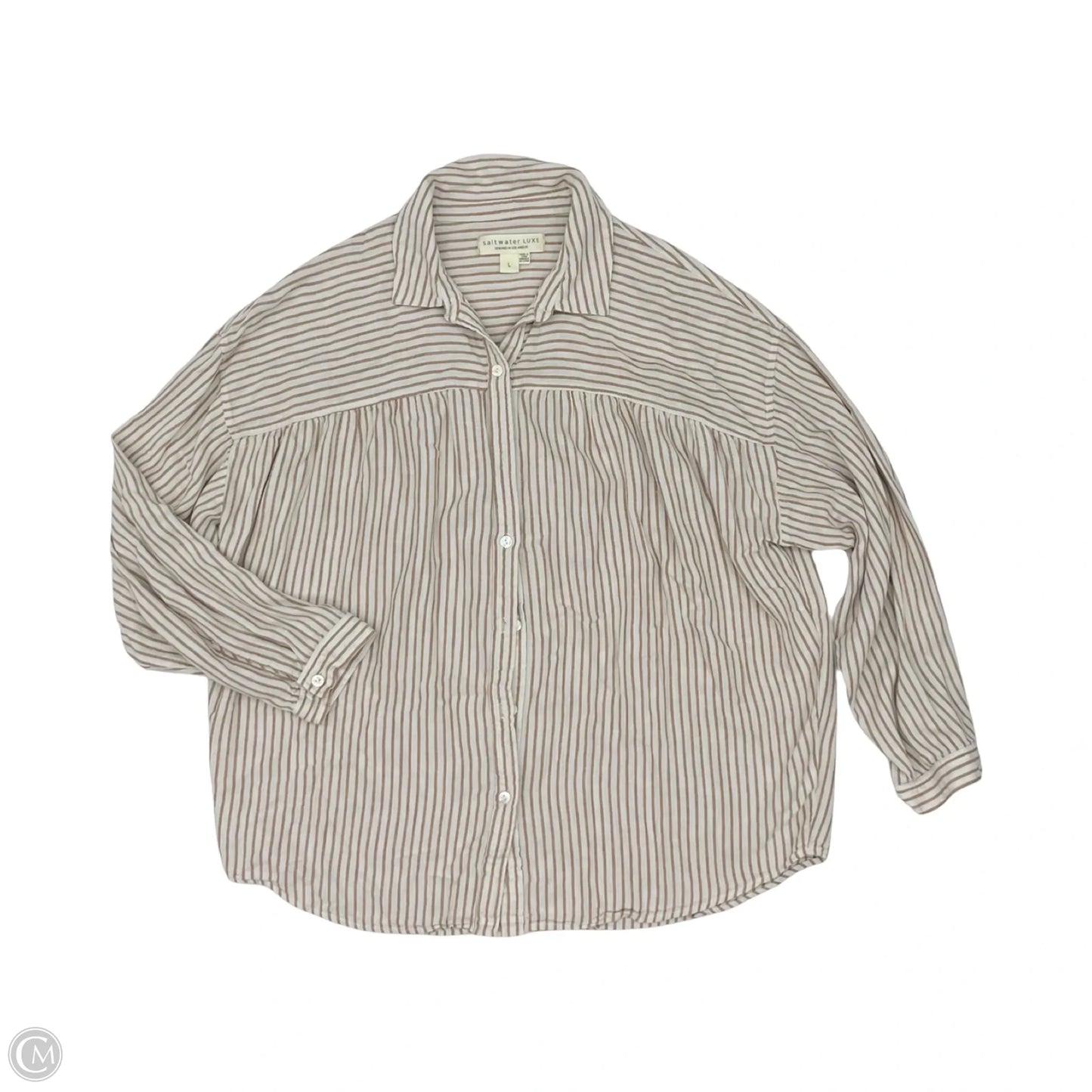 Blouse Long Sleeve By Saltwater Luxe In Brown & Cream, Size: L
