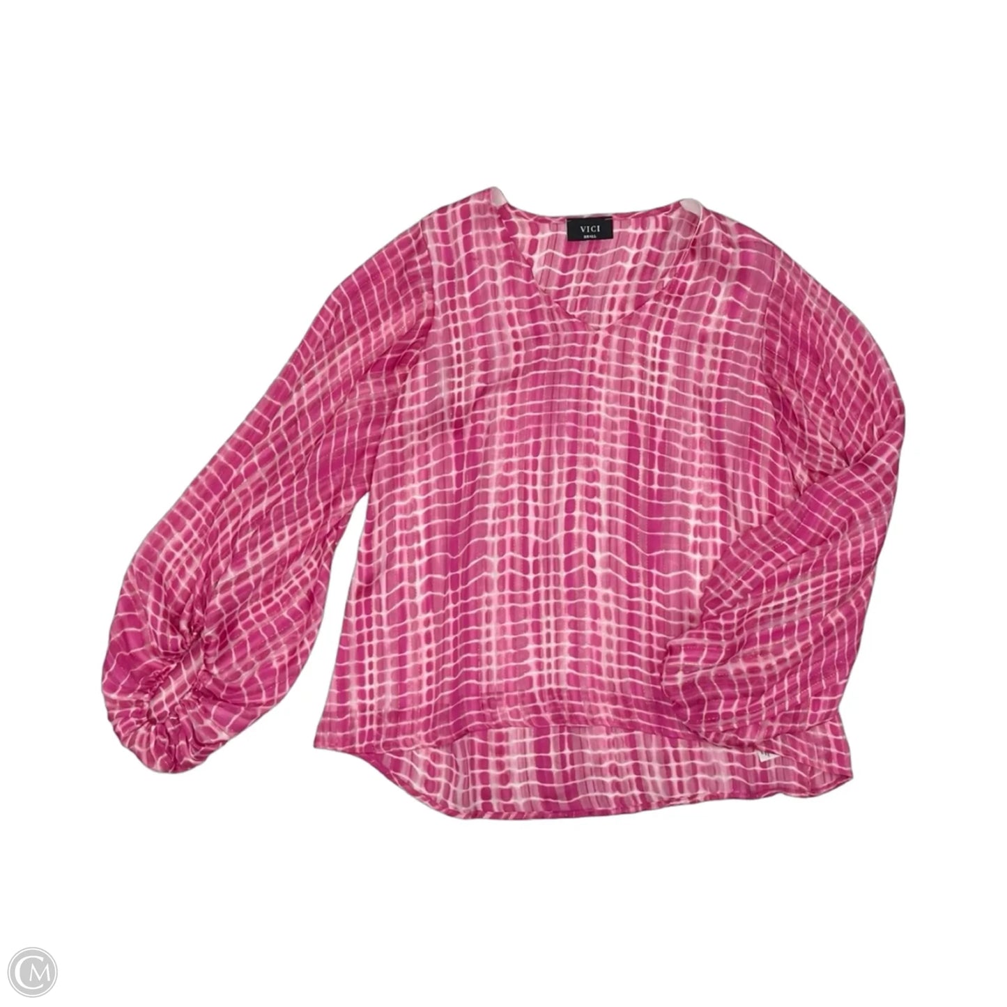Blouse Long Sleeve By Vici In Pink & White, Size: S