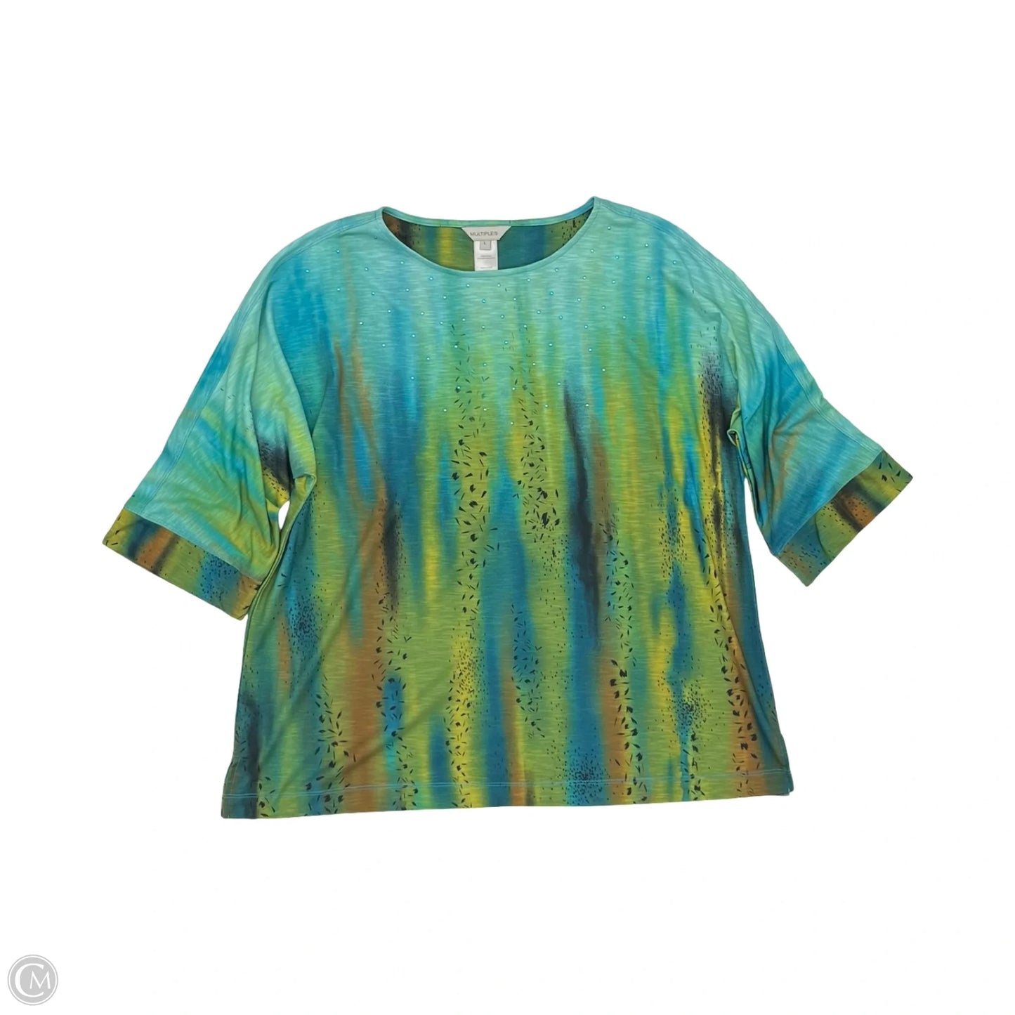 Top 3/4 Sleeve By Multiples In Blue & Green, Size: L
