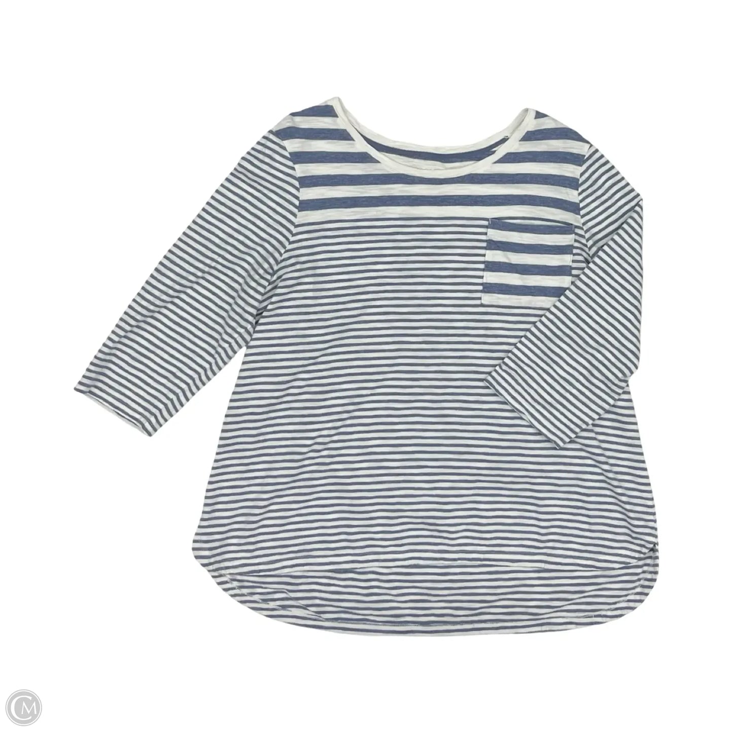 Top 3/4 Sleeve By Chicos In Blue & Cream, Size: Xl