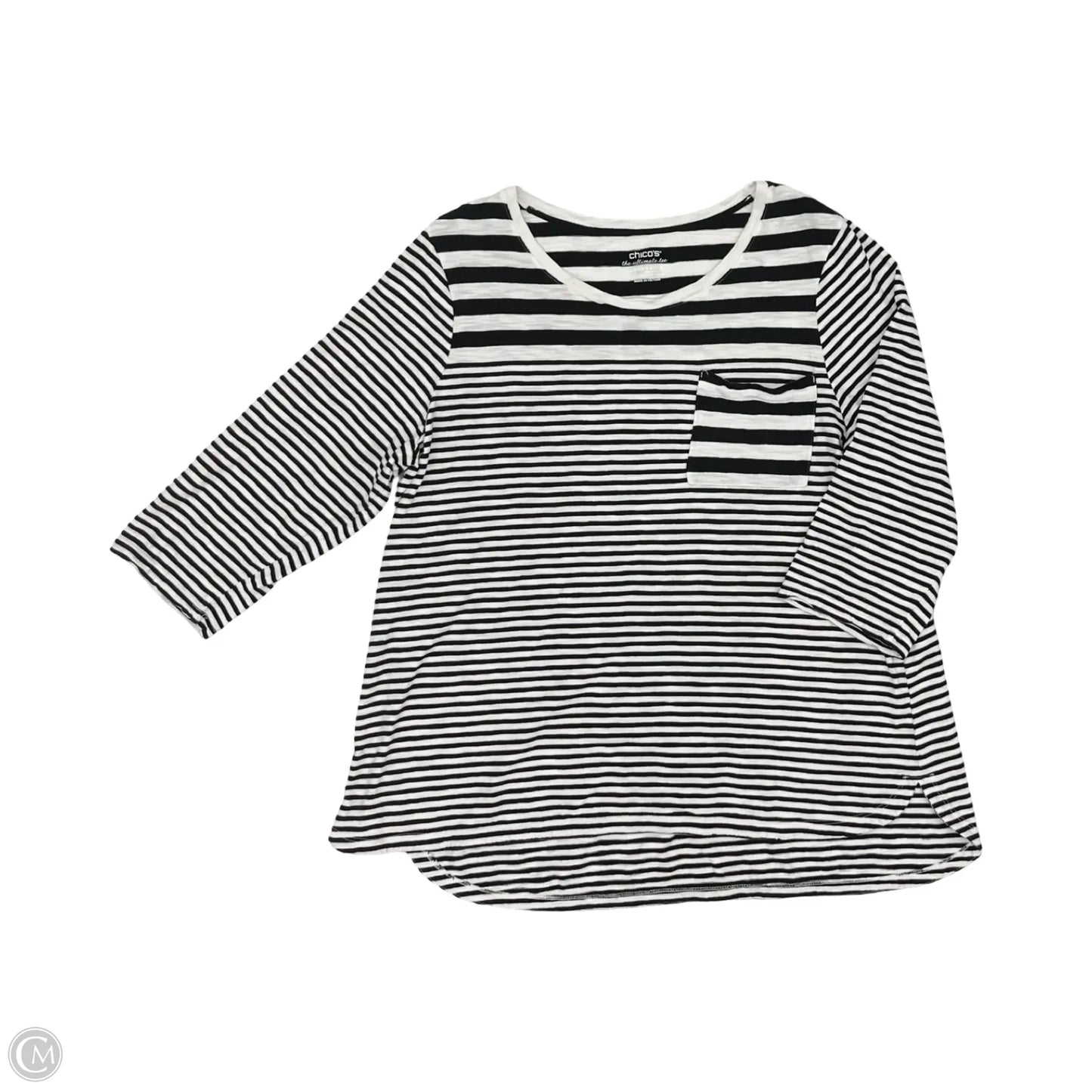 Top 3/4 Sleeve By Chicos In Black & Cream, Size: Xl