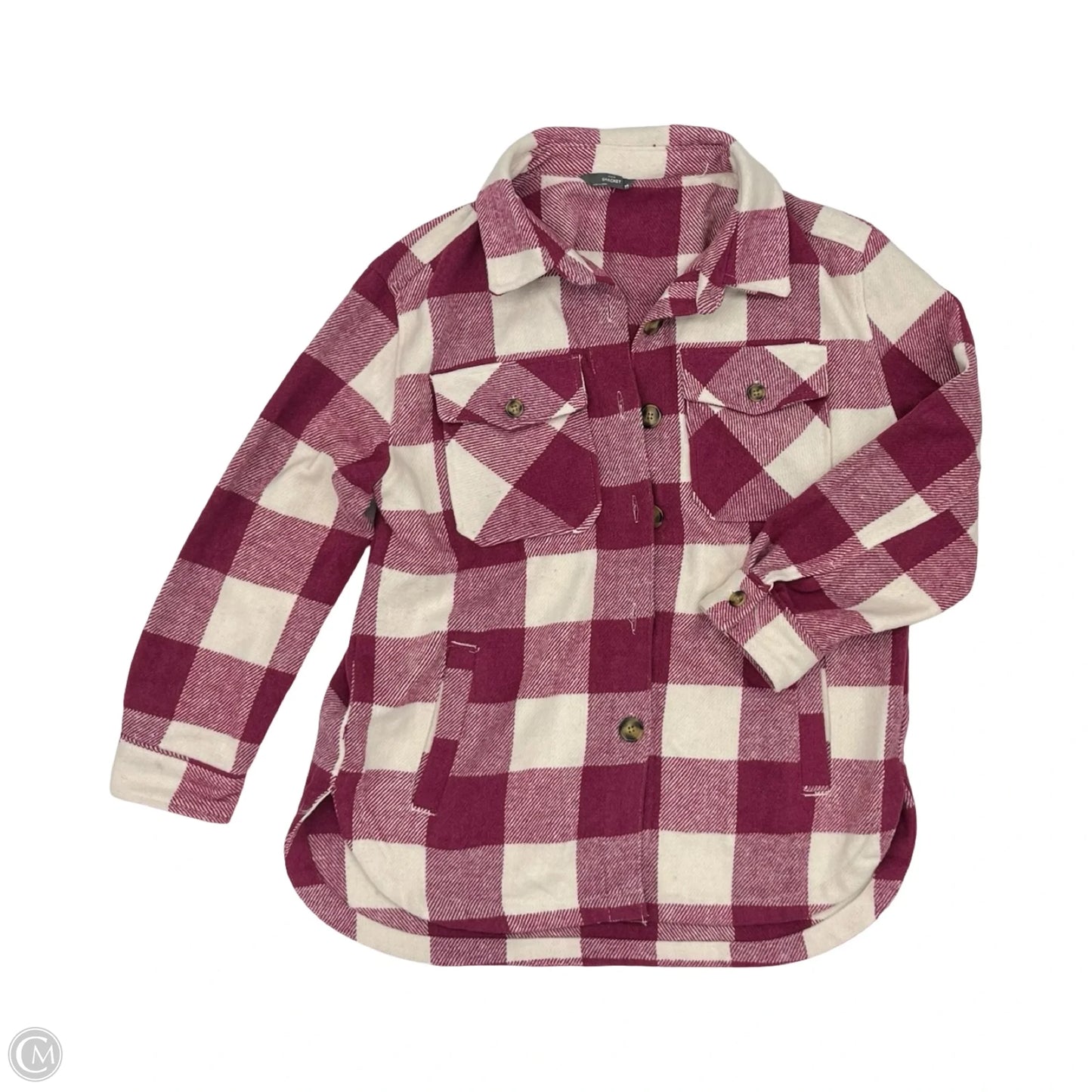 Jacket Shirt By Members Mark In Pink & White, Size: M