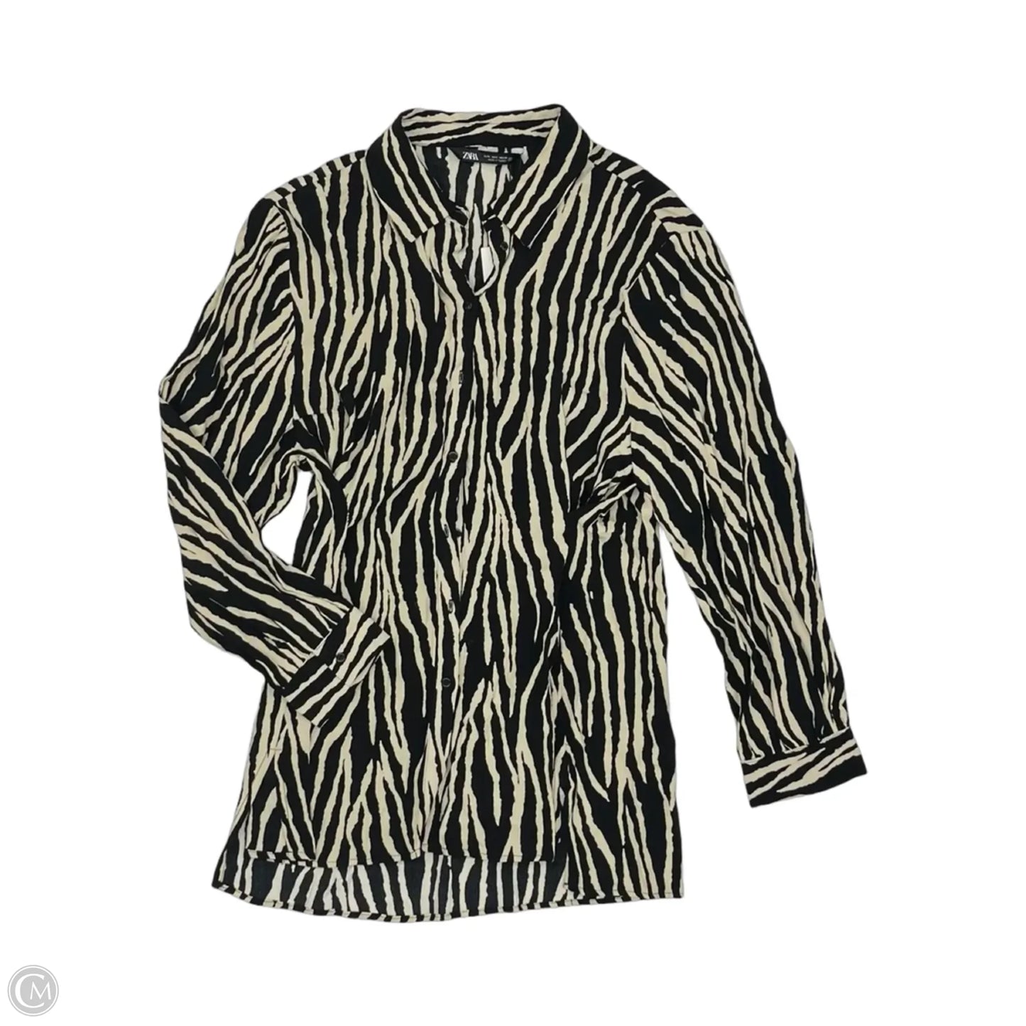 Blouse Long Sleeve By Zara In Zebra Print, Size: L