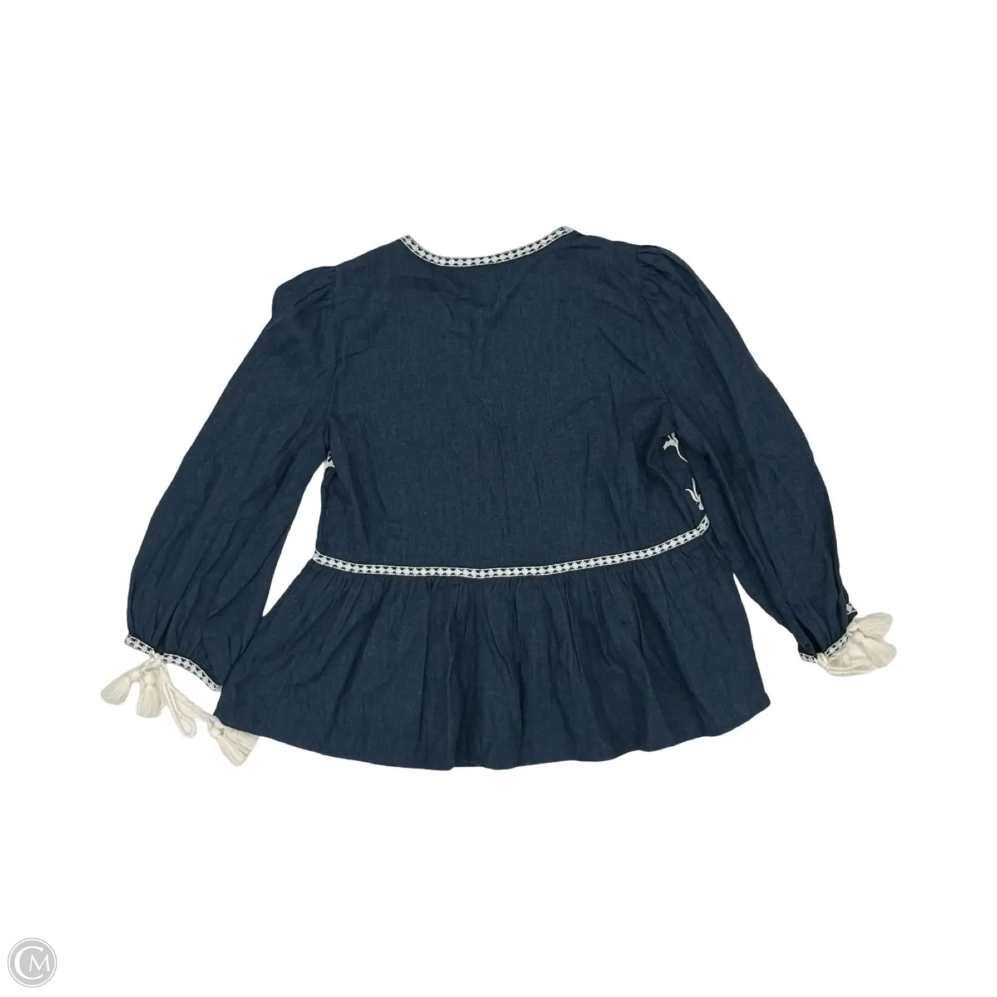 Blouse Long Sleeve By Clothes Mentor In Blue & Cream, Size: Xs