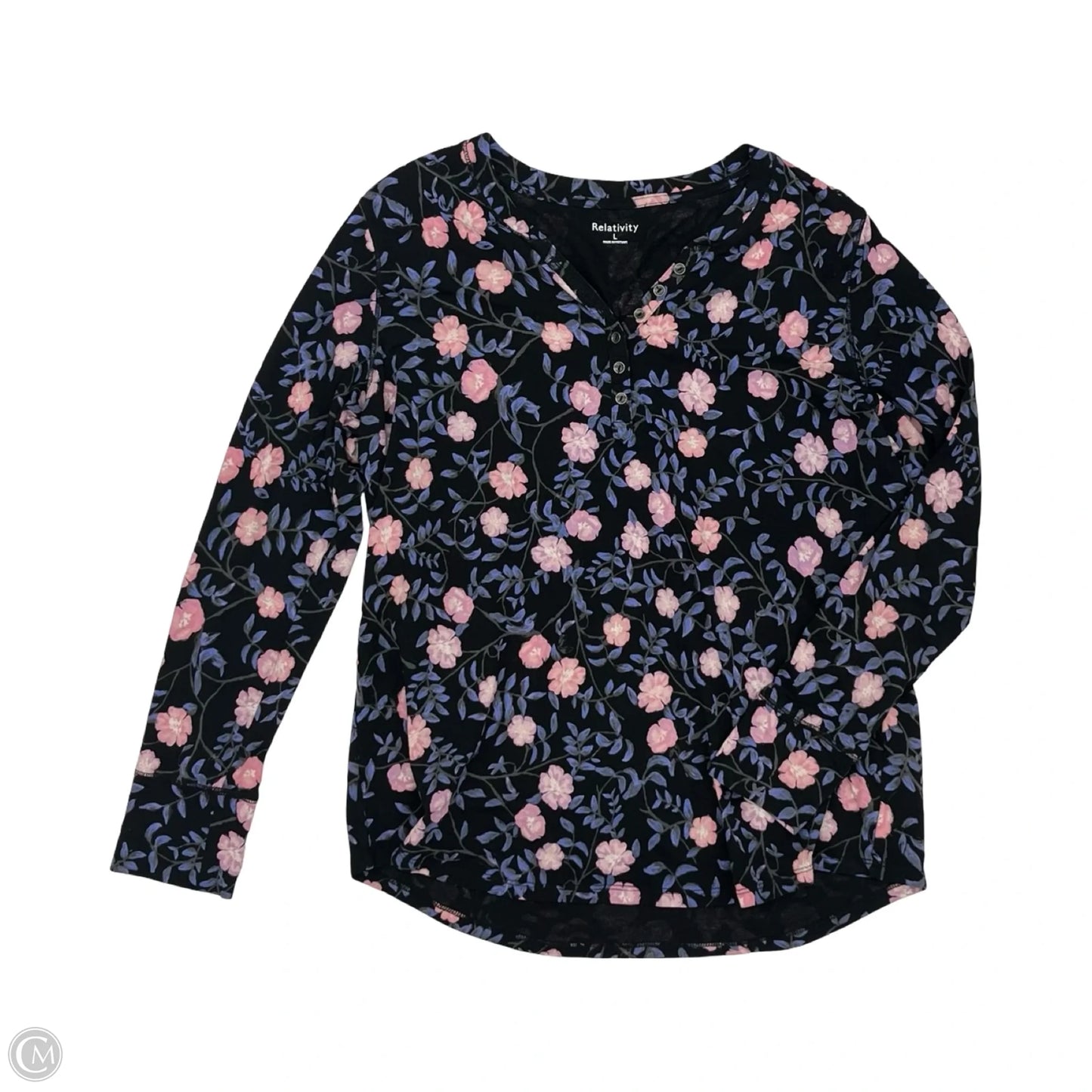 Top Long Sleeve By Relativity In Floral Print, Size: L
