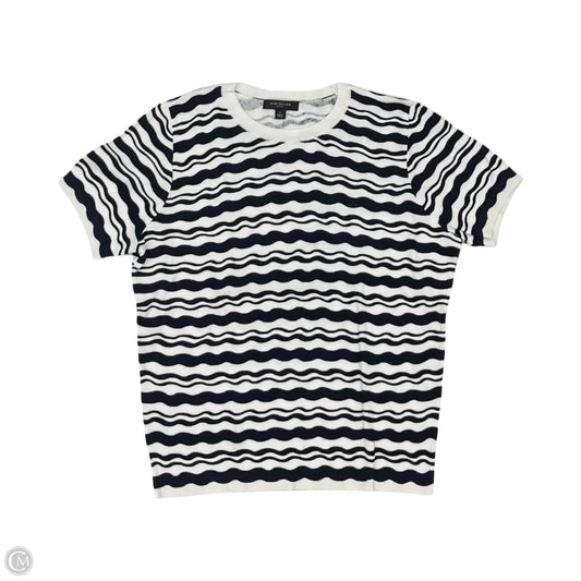 Sweater Short Sleeve By Ann Taylor In Blue & Cream, Size: Lp