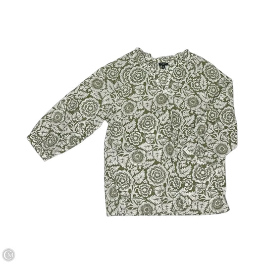 Blouse Long Sleeve By Talbots In Green & White, Size: Mp