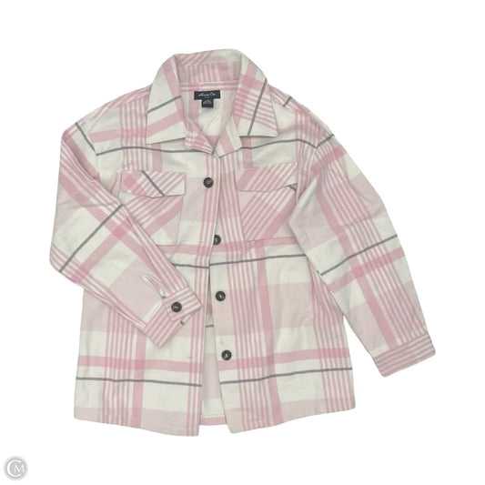 Jacket Shirt By Clothes Mentor In Grey & Pink, Size: L