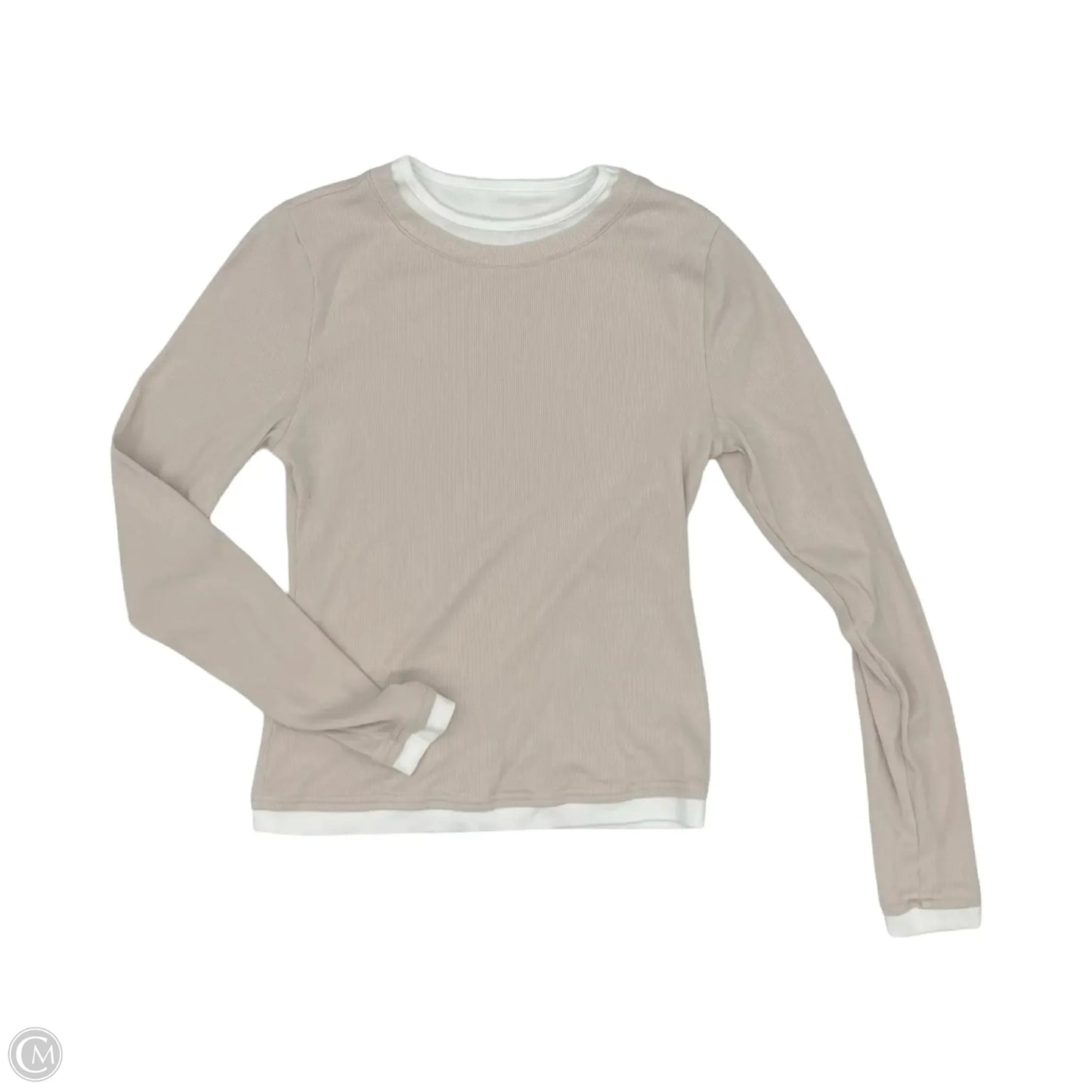 Top Long Sleeve By Scoop In Tan & White, Size: M