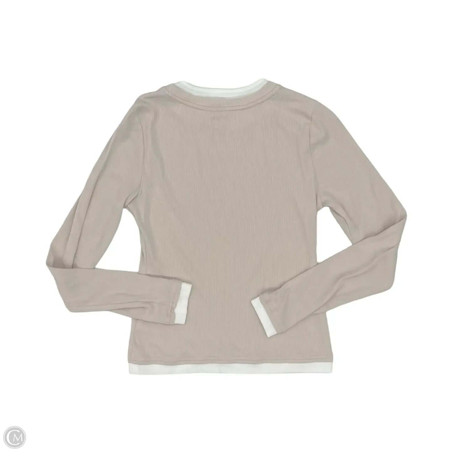 Top Long Sleeve By Scoop In Tan & White, Size: M