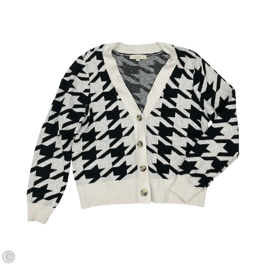 Sweater Cardigan By Loft In Black & Cream, Size: Xl