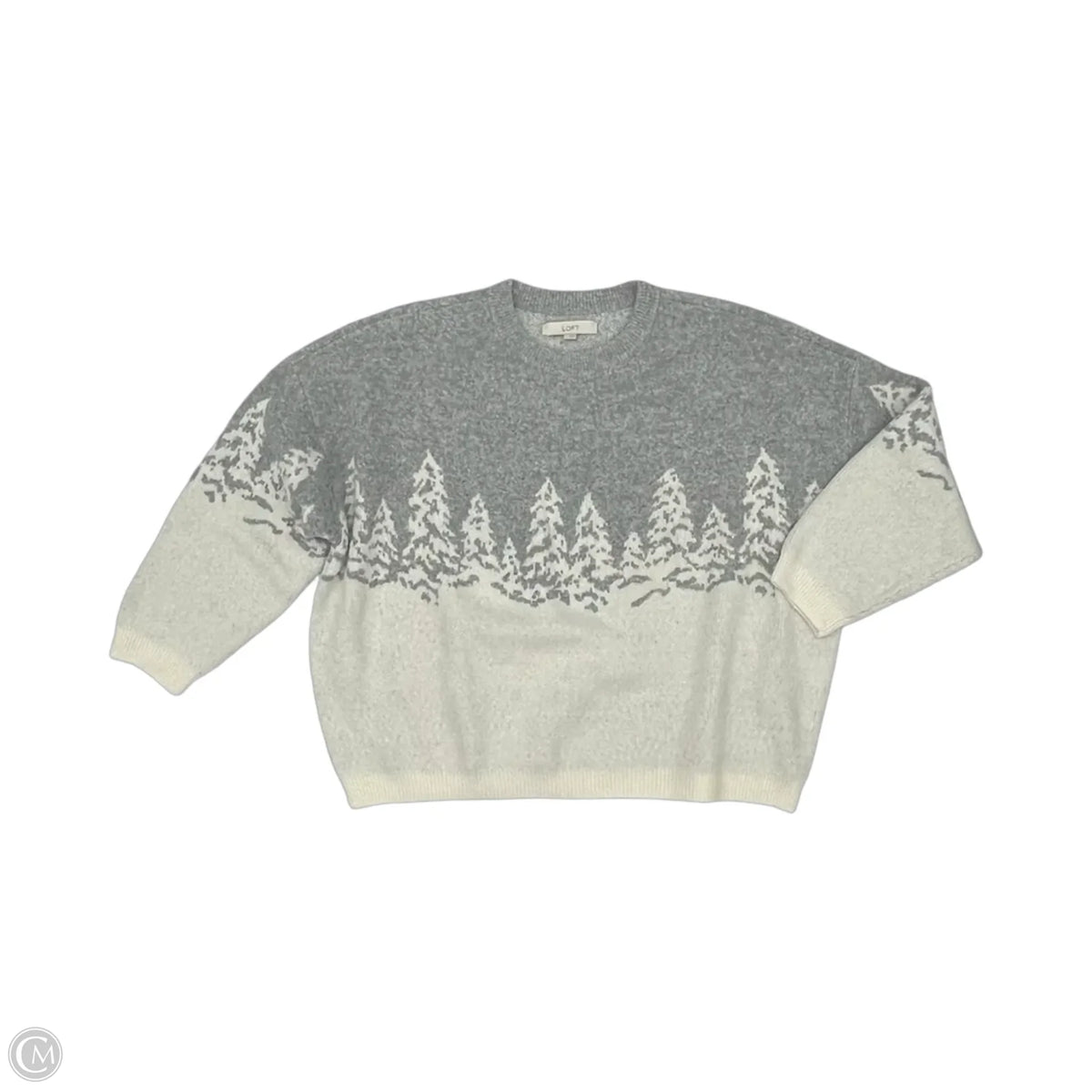 Sweater By Loft In Grey & White, Size: L