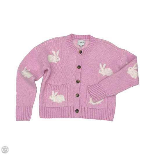Sweater Cardigan By Pink Rose In Pink & White, Size: L