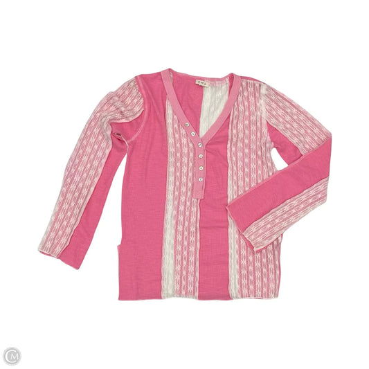 Top Long Sleeve By Pol In Pink & White, Size: M