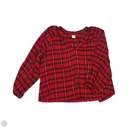 Blouse Long Sleeve By Old Navy In Plaid Pattern, Size: 2x