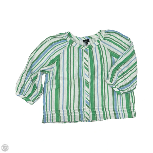 Blouse Long Sleeve By Talbots In Green & White, Size: Xl