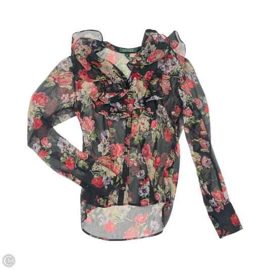 Blouse Long Sleeve By Lauren By Ralph Lauren In Floral Print, Size: Xs