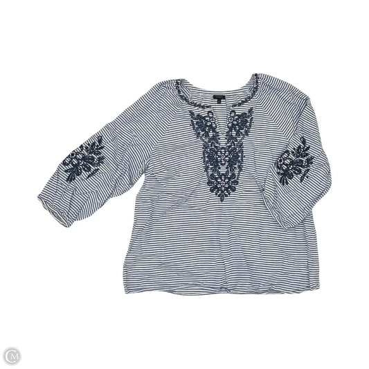 Blouse 3/4 Sleeve By Talbots In Blue & White, Size: Xl