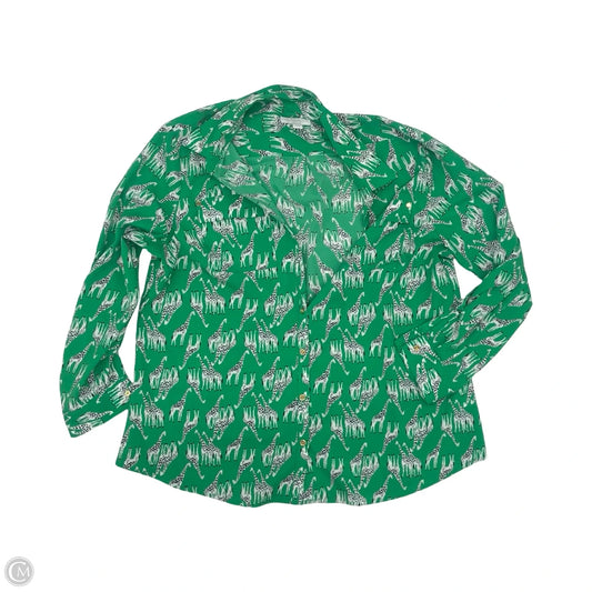 Blouse Long Sleeve By Charter Club In Green & White, Size: Lp