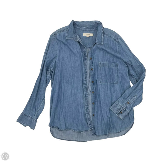 Blouse Long Sleeve By Loft In Blue Denim, Size: Xl