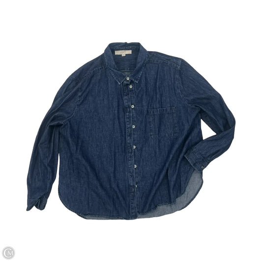Blouse Long Sleeve By Loft In Blue Denim, Size: Xl