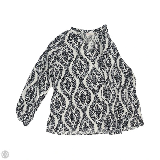 Blouse Long Sleeve By Belle By Kim Gravel In Blue & White, Size: Xl