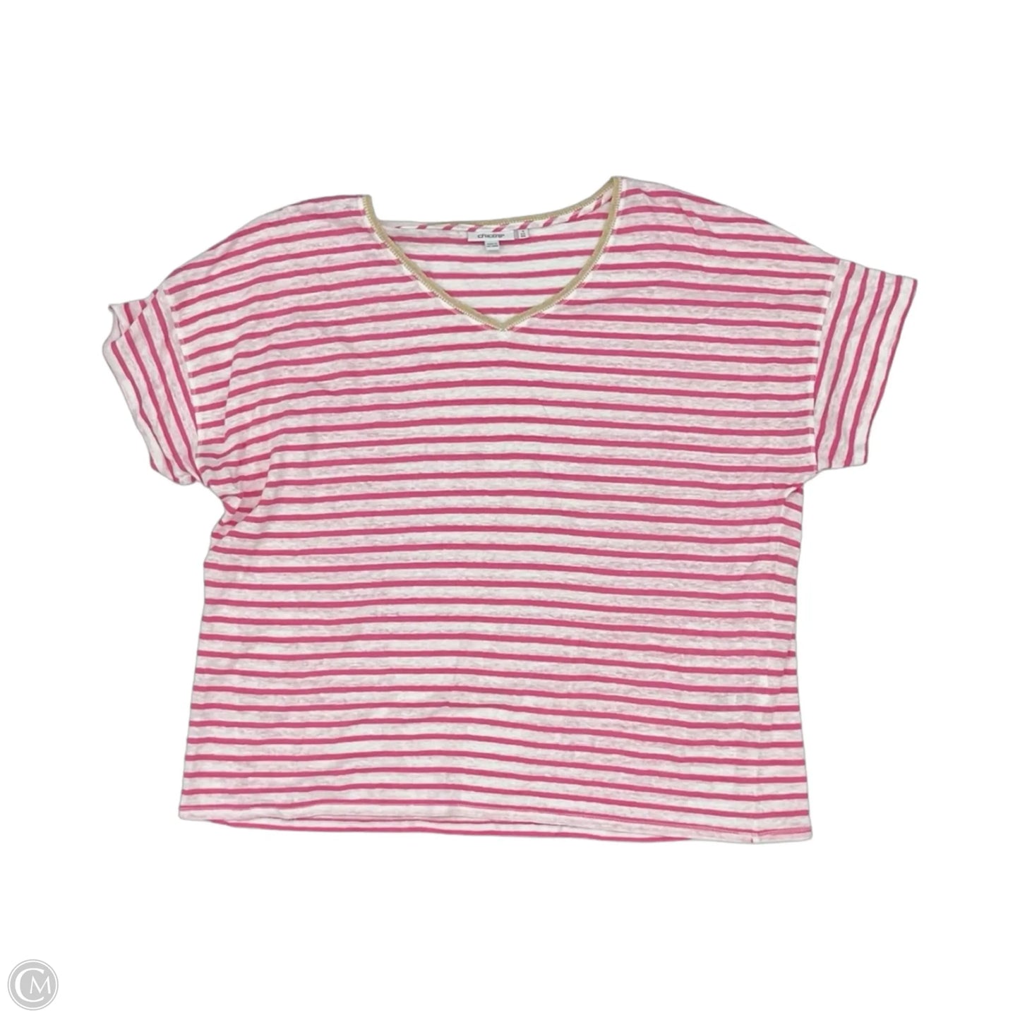 Top Short Sleeve By Chicos In Pink & White, Size: Xxl