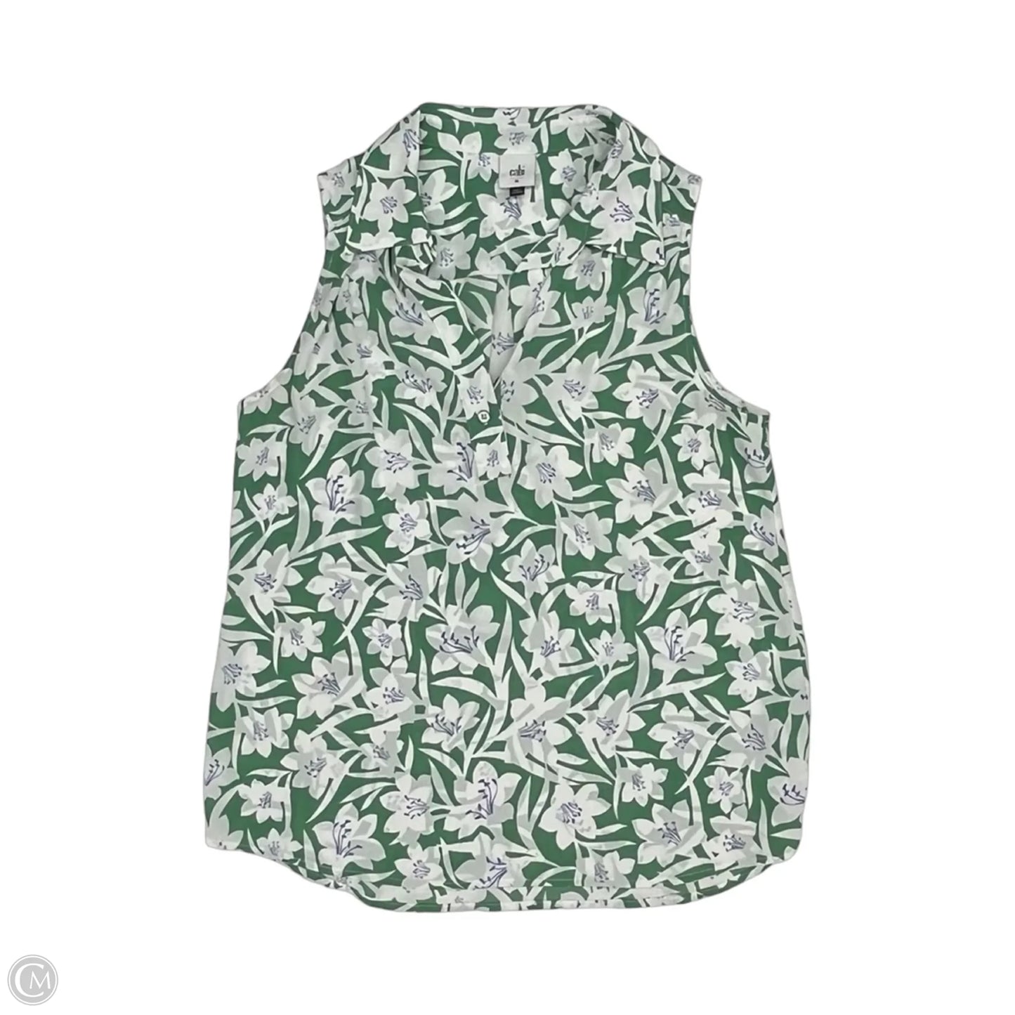 Blouse Sleeveless By Cabi In Green & White, Size: M