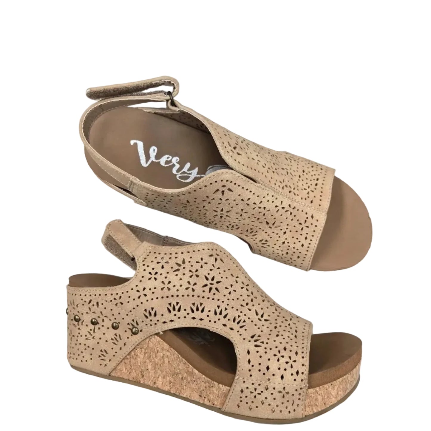 Sandals Heels Wedge By Very G In Tan, Size: 11