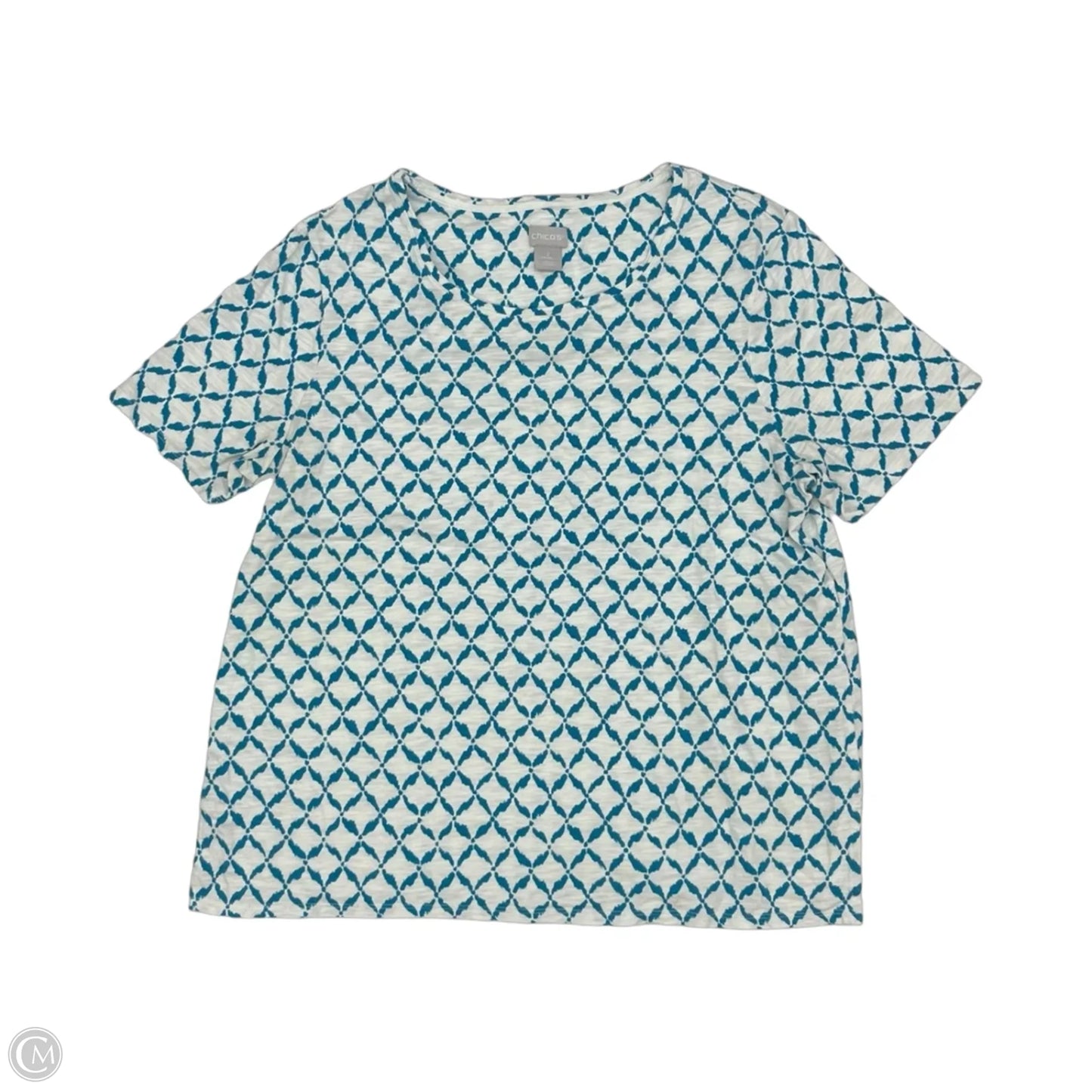 Top Short Sleeve By Chicos In Blue & White, Size: L