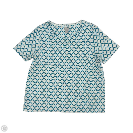 Top Short Sleeve By Chicos In Blue & White, Size: L